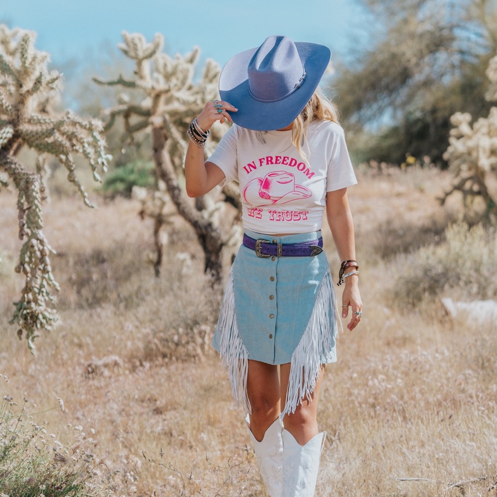 CHASING UNICORN western denim mini skirt with suede fringe - Picture 4 of 10
